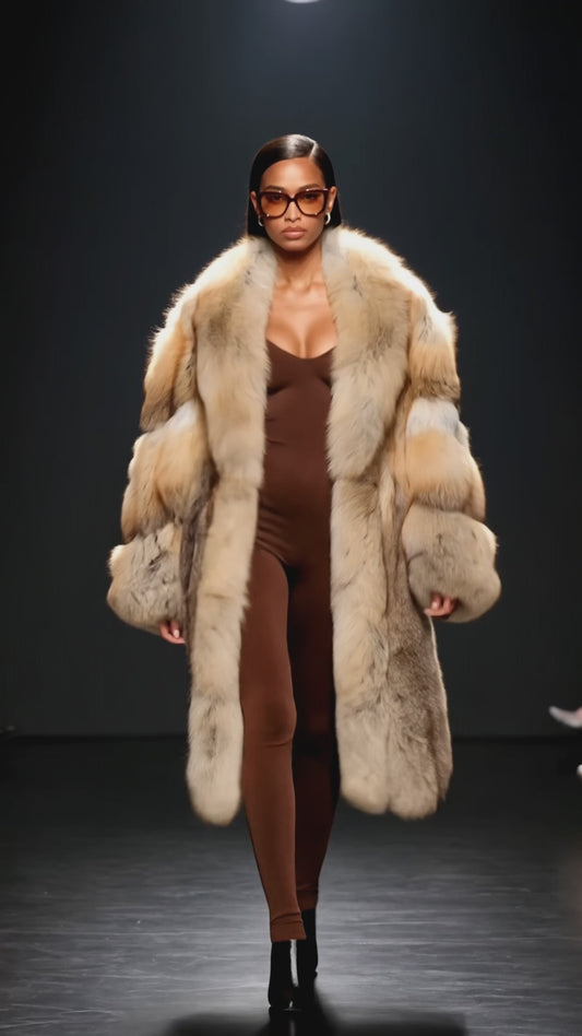 NEW! Yasmine- 3/4 Length Genuine Golden Fox Fur Coat
